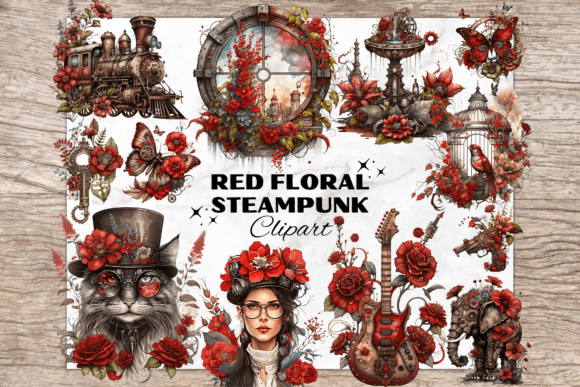 Download Red Floral Vintage Elements - Steampunk - Vintage elements Collection