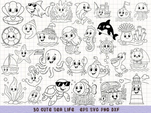 Download Cute Sea Life Clipart Ocean Animal Svg - Ocean animal Collection