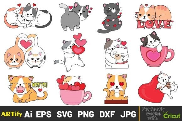 Download Funny Romantic Valentine Kawaii Cat Clip - Valentine Collection