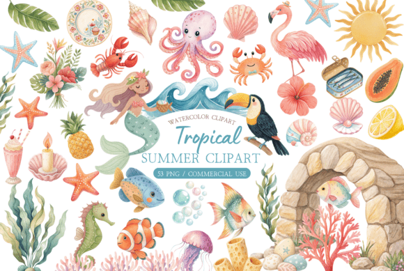 Download Watercolor Ocean Animal Clipart Bundle - Ocean animal Collection