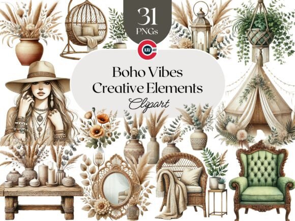 Download Boho Vibes Vintage Elements Clipart - Vintage elements Collection