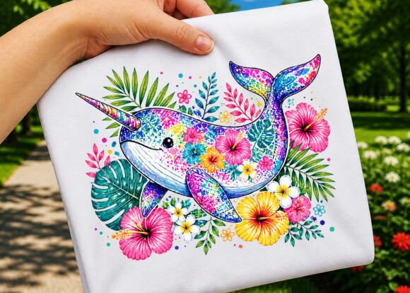 Download Tropical Narwhal Floral Ocean Animal - Ocean animal Collection